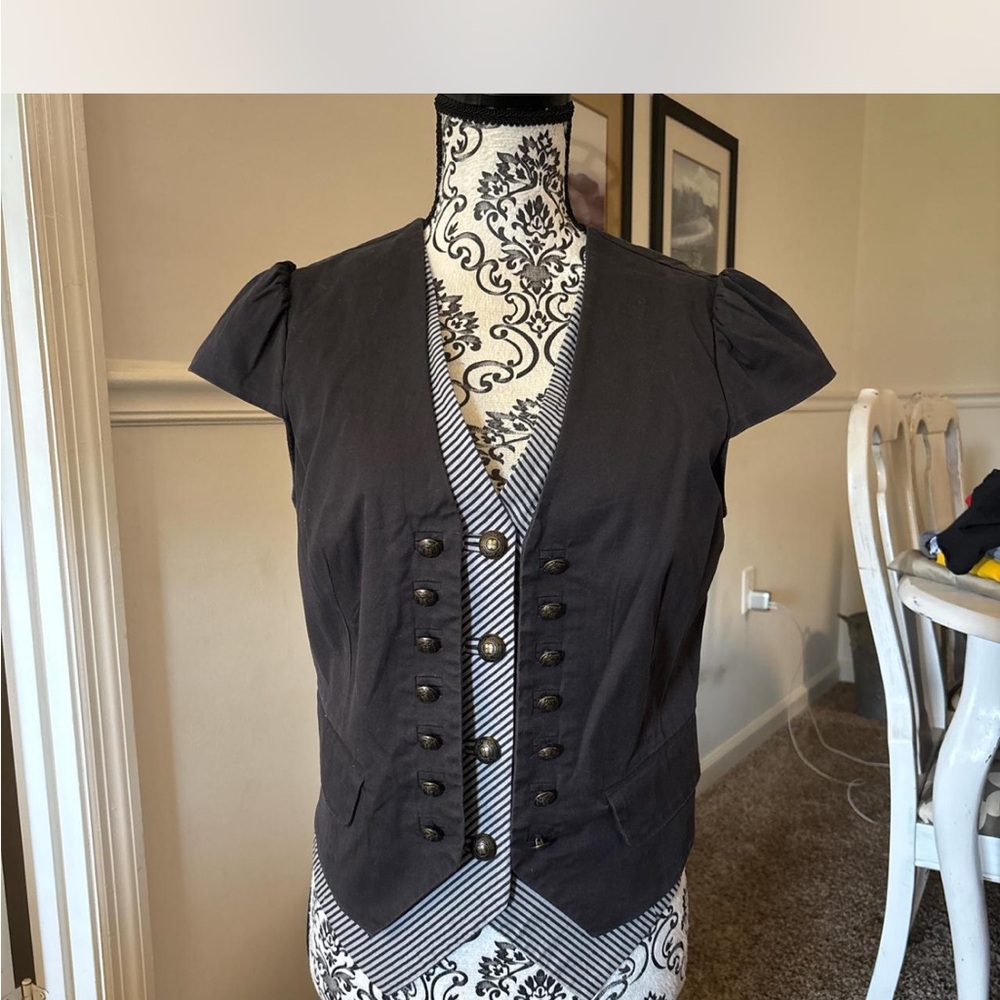BCBGMaxAzria Black Military-Style Blouse